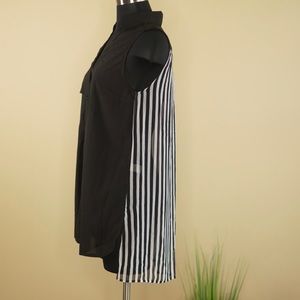Sheer Stripe-Paneled Crepe Blouse
